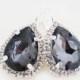 Wedding Earrings Vintage, Bridesmaid Earrings Set of 4 5 6 7 8, Bridesmaid Jewelry, Black Diamond, Grey Crystal Bridesmaids Wedding Jewelry