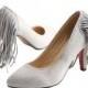 Tassel High Heel Women Thin Shoes Fluff Low-cut Wedding Shoes Plus Size Grey