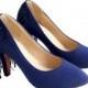Tassel High Heel Women Thin Shoes Fluff Low-cut Wedding Shoes Plus Size Blue 35