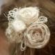vintage wedding flower hair piece beige cream ivory pearls beads photo prop easter hair clip fabric flower children newborn flower girl