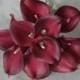 10 Burgundy Calla Lilies Real Touch Flowers For Silk Wedding Bouquets, Centerpieces, Wedding Decorations