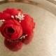 Bobby pin wedding hair clip silk flower peonies red bridal hair piece custom