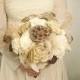 READY to SHIP Cream brown rustic boho wedding BOUQUET Ivory Flowers natural feathers raw cotton sola roses dried lotos lace
