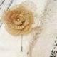 Rustic wedding boutonniere burlap and lace handmade flower metal pin