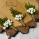 Winter wedding rustic wedding cypress bulap white frozen balls Boutonniere Groom and groomsmen, Wedding Flowers custom