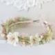 Blush Wedding flower crown Pastel bridal headpiece Pink gold bridal floral headband Pastel flower halo Wild flowers beads Boho wreath