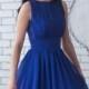 Cobalt Blue Short Royal Blue Chiffon Bridesmaid Dress Sleeveless Royal Blue Dress Wedding Prom Party Dress Bright Blue