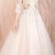 Retro 50s 60s Tea Length Long Sleeves Lace Tulle Formal Wedding Dress
