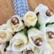 Ivory Silk Flower Bridal Bouquet - Gold Pearls - Crystal Diamente Gem Wedding Bouquet