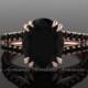 Oval 2.80 Carat Black Diamond Engagement Ring, Split Shank 18K Rose Gold Natural Black Diamond Ring RE0067BK