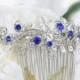 sapphire blue crystal rhinestone bridal hair comb royal blue rhinestone silver hair comb blue wedding hair comb bridal hair accessories blue