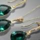 Emerald Green Crystal Jewelry Set Emerald Gold Earrings&Necklace Set Swarovski Emerald Rhinestone Jewelry Set Wedding Green Jewelry Sets
