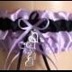 Orchid (Purple) and Black Wedding Garter Set, Bridal Garter Sets, Prom Garter, Keepsake Garter, Weddings