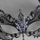 Black laser cut Venetian Phoenix Mask Masquerade w/ Blue Rhinestones  SKU: 7K32