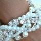 Chunky Pearl Bridesmaid Bracelet and Earrings Set, Crystal & Pearl Bridesmaid Bracelet, Ribbon, Swarovski Crystal and Pearl Wedding Bracelet