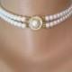 Pearl Choker, Great Gatsby, Pearl Necklace, 2 Strand Pearls, Ivory Pearls, Vintage Wedding, Bridal Choker, Art Deco, Edwardian Style