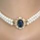 Sapphire Choker, Bridal Necklace, Statement Choker, Pearl Necklace, Great Gatsby, ROSITA, Pearl Choker, Bridal Jewelry, Mother Of The Bride