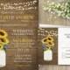 Sunflower Wedding Invitation Set Printable Rustic Mason Jar Country Wedding Suite Sting Lights Wedding RSVP barn wood DIY Digital Template