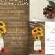 Rustic Fall Wedding Invitations Suite Fall Leaves Sunflowers Country Wedding Barn Wood and Mason Jar Wedding Invite, DIY Printable Digital
