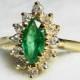 Emerald Ring 1.35 Ct Engagement Ring 14K Ring Colombian Emerald Ring 14k Gold Ring Emerald Ring Art Deco Diamond Halo Ring May Birthstone