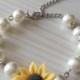 Pearl bracelet with sunflower, sunflower pearl bracelet, bridal bracelet, bridesmaids jewelry, bridal under 25
