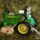 Happy Couple Country Farm Tractor Fun Wedding Bride and Groom 50th Cake Topper- Green Diecast Tractor Woodland Rustic Weddings Gift