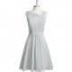 Silver Azazie Hermosa - V Neck Back Zip Chiffon Knee Length Dress - The Various Bridesmaids Store