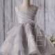 2016 Light Gray Junior Bridesmaid Dress, Spaghetti Strap Flower Girl Dress, Organza Ruffle Puffy Dress, Rosette Dress Floor Length (HK215)