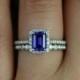 Lisette 7x5mm & Petite Bubbles 14kt White Gold Emerald Cut Blue Sapphire And Diamonds Halo Wedding Set (Other Center Stone Available)