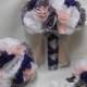 Wedding Silk Flower Bridal Bouquets 18 pcs Package White Grey Navy Blue Pink/Blush Toss Bridesmaids  Boutonnieres Corsages FREE SHIPPING