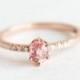 Rose Gold Sapphire Engagement Ring, Simple Engagement Ring, Stacking Peach Sapphire Ring, Tiny Sapphire Ring, Pink Sapphire Ring