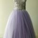 Light Purple Flower Girls Dress Sequin Top Birthday Party Dress with Pearls Floor Length
