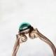Indicolite Tourmaline 14K Rose Gold Engagement Ring Vintage Inspired Scroll Blue-Green Teal Gemstone Round Cab Brazil - Meermaid Cathedral