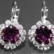 Amethyst Halo Crystal Earrings Swarovski Purple Rhinestone Sparkly Earring Hypoallergenic Leverback Wedding Bridal Bridesmaid Purple Jewelry
