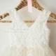 V Back Ivory Beaded Lace Champagne Tulle Flower Girl Dress Wedding Junior Bridesmaid Dress M0060