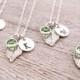 Bridesmaid Jewelry - Bridesmaid Necklaces - Set of 4 - Bridesmaid Initial Necklace - Leaf Necklaces - Spring Wedding