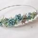 Wedding Blue succulents headband Bridal head wreath with succulents and flowers boho floral crown Wedding floral tiara Flower crown