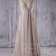 2017 Cream Chiffon Bridesmaid Dress, Deep V Neck Wedding Dress, Lace Beading Wedding Dress, Backless Prom Dress Full Length (L245)