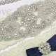 SALE - ALANA II - Stretch Lace Garter, Pearl Wedding Navy Garter Set, Rhinestone Crystal Bridal Garters, Keepsake Garter, Something Blue
