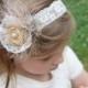 Natural Tan Burlap, Ivory  Lace , Flower Girl , Lace Headband, burlap/lace/feather, rustic head wear