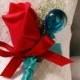 Walt Disneys The Little Mermaid Princess Ariel Inspired Boutonniere  in Red and Aquamarine with Gems, Sea Glass, and Pearl embellishments xX