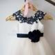 Cap Sleeves Navy Blue Lace Champagne  Tulle Flower Girl Dress Wedding Bridesmaid Dress M0038