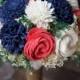 Sola bouquet, keepsake bouquet, wedding flowers, rustic wedding, deep navy deep coral bouquet