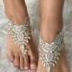 Gold ivory Beach wedding barefoot sandals, french lace sandals, wedding anklet, Beach wedding barefoot sandals, embroidered sandals