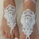 white lace barefoot sandals, FREE SHIP, beach wedding barefoot sandals, belly dance, lace shoes, bridesmaid gift, beach shoes