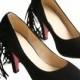 Tassel High Heel Women Thin Shoes Fluff Low-cut Wedding Shoes Plus Size Black 35