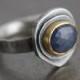 Blue sapphire and 24K gold ring, size 7.5, gemstone sterling ring, statement ring, organic ring, natural design, alternative wedding