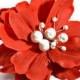 Red hair flower clip , Wedding headpiece, Bridal hair flower with pearls, Flower fascinator, Wedding hair piece, Porcelain peony hair clip