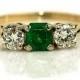 Vintage Emerald Engagement Ring 1.35ctw Natural Emerald Engagement Ring 14K Yellow Gold Alternative Filigree Wedding Ring May Birthday!