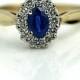 Sapphire Engagement Ring 1.00ctw Natural Sapphire Diamond Ring Vintage 14K Two Tone Blue Sapphire Engagement Ring Size 7.5!
